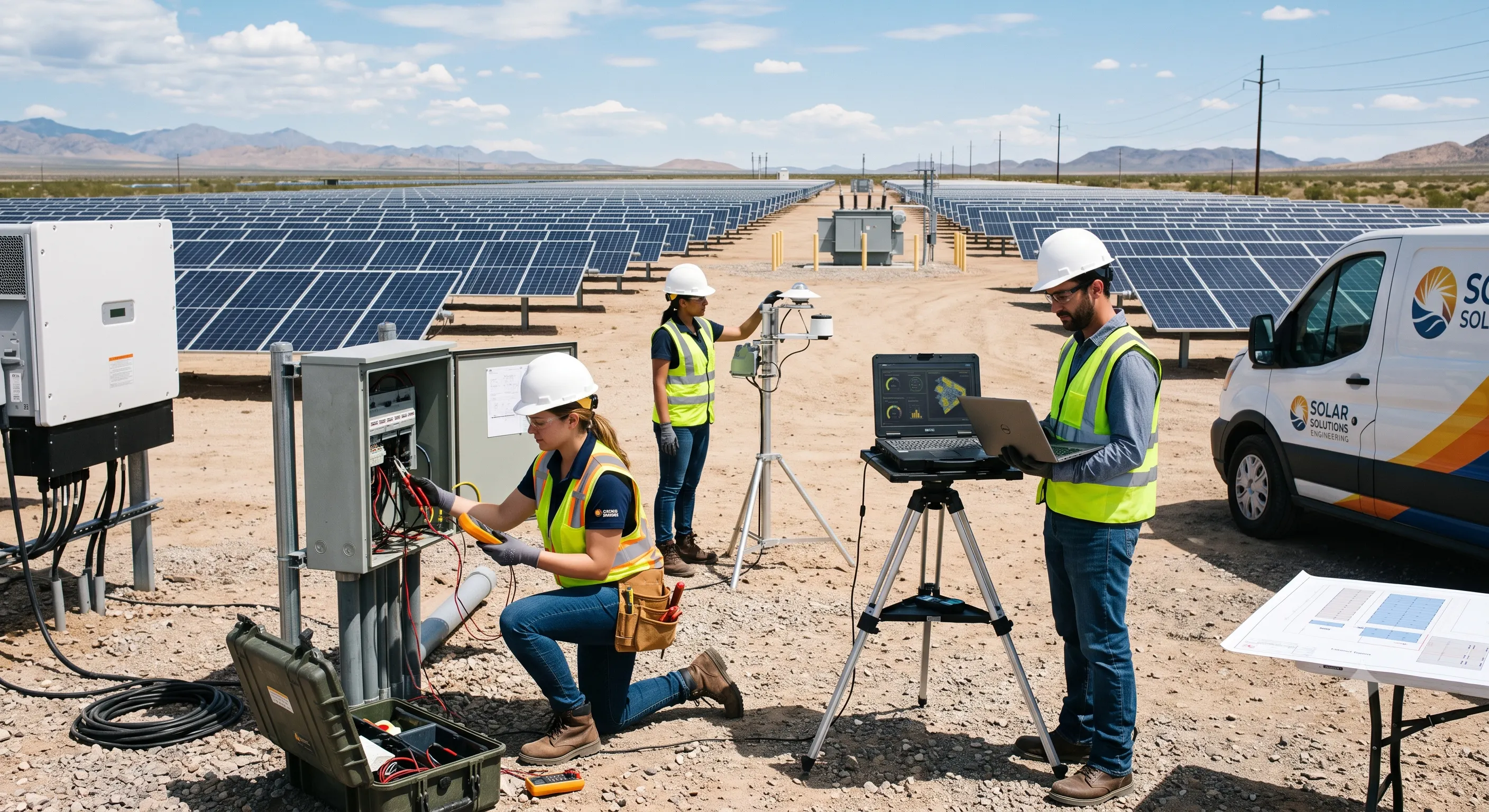 Sunrise Energies engineers reviewing a rooftop solar system design
